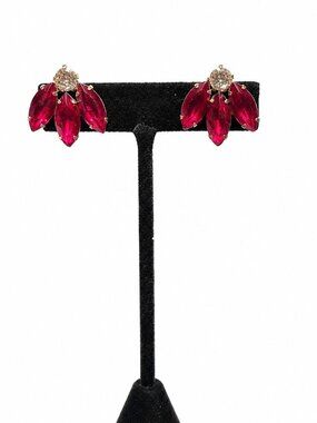 Vintage 1950s Red Navette Rhinestone Mid Century Glam Screwback Earrings